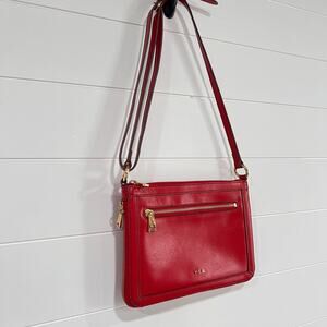 LRL Lauren Ralph Lauren Vintage Red Leather Gold Zipper Purse Handbag
